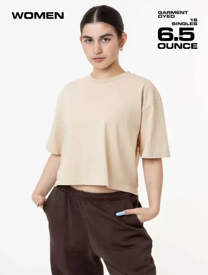 Los Angeles Apparel 1820GD 18/1 Oversize Crop Tee in Beige