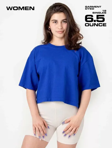 Los Angeles Apparel 1820GD 18/1 Oversize Crop Tee in Cobalt blue