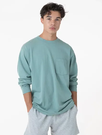 Los Angeles Apparel 1810GD L/S Pocket Crew 6.5oz in Atlantic green