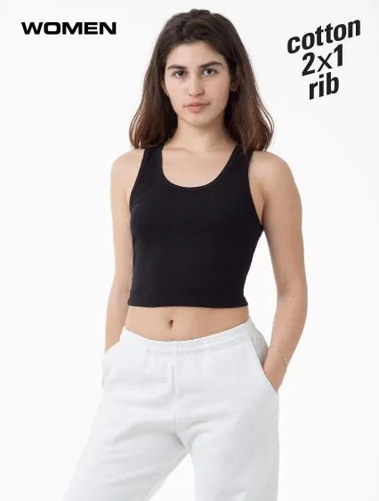 Los Angeles Apparel 21308 2x1 Rib Crop Tank in Black