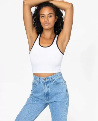 Los Angeles Apparel 21308 2x1 Rib Crop Tank in White/black