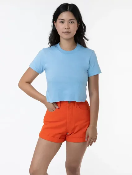 Los Angeles Apparel 23302 FINE JERSEY S/S CROP T in Baby blue