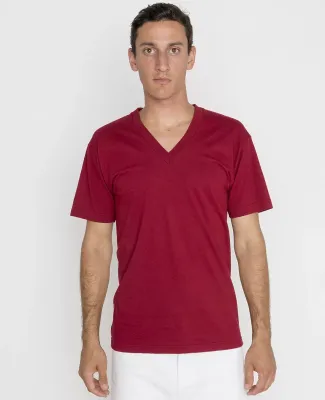 Los Angeles Apparel 24056 S/S Fine Jersey V-Neck 4 in Cranberry