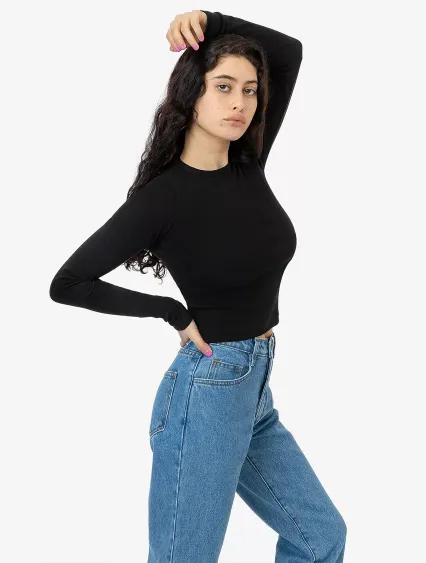 Los Angeles Apparel 43007 Baby Rib Long Sleeve Cre in Black