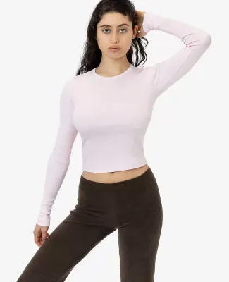 Los Angeles Apparel 43007 Baby Rib Long Sleeve Cre in Light pink