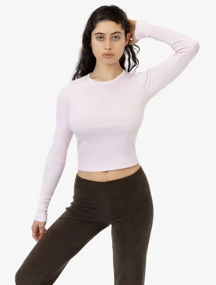 Los Angeles Apparel 43007 Baby Rib Long Sleeve Cre in Light pink