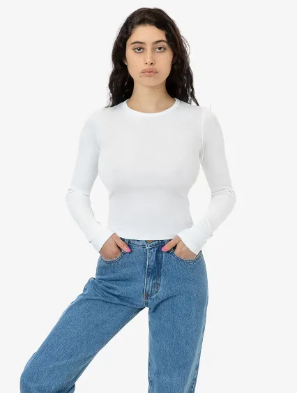 Los Angeles Apparel 43007 Baby Rib Long Sleeve Cre in White
