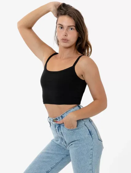 Los Angeles Apparel 43016 Baby Rib Spaghetti Crop in Black