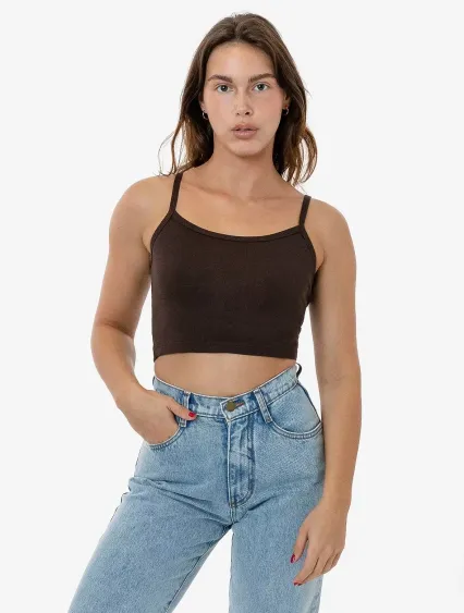 Los Angeles Apparel 43016 Baby Rib Spaghetti Crop  in Brown