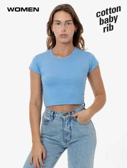 Los Angeles Apparel 43035 Cap Sleeve Baby Rib Crop in Baby blue