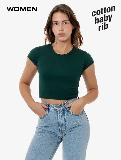 Los Angeles Apparel 43035 Cap Sleeve Baby Rib Crop in Forest green