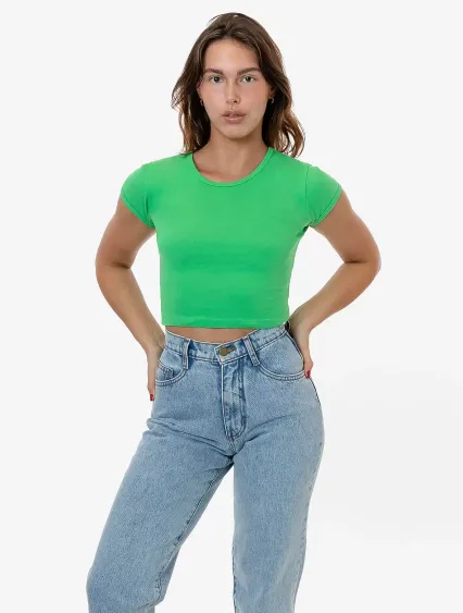 Los Angeles Apparel 43035 Cap Sleeve Baby Rib Crop in Grass green