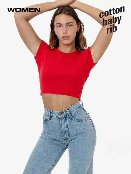 Los Angeles Apparel 43035 Cap Sleeve Baby Rib Crop in Red
