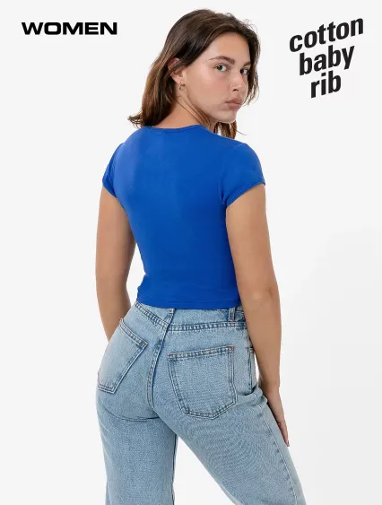 Los Angeles Apparel 43035 Cap Sleeve Baby Rib Crop in Royal blue