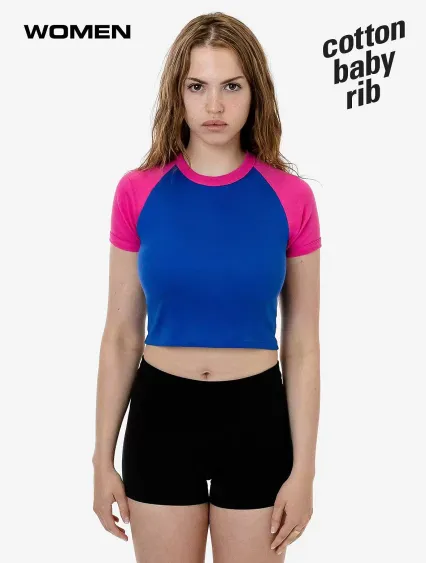 Los Angeles Apparel 43077 Baby Rib Short Sleeve Ra in Royal/fuchsia