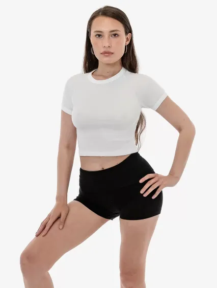 Los Angeles Apparel 43077 Baby Rib Short Sleeve Ra in White/white