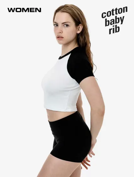 Los Angeles Apparel 43077 Baby Rib Short Sleeve Ra in White/black