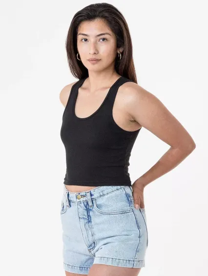 Los Angeles Apparel 4308 Baby Rib Crop Tank in Black