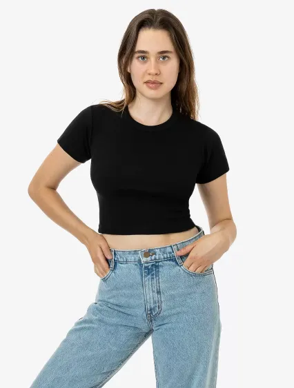 Los Angeles Apparel 4325 Baby Rib Short Sleeve Cro in Black