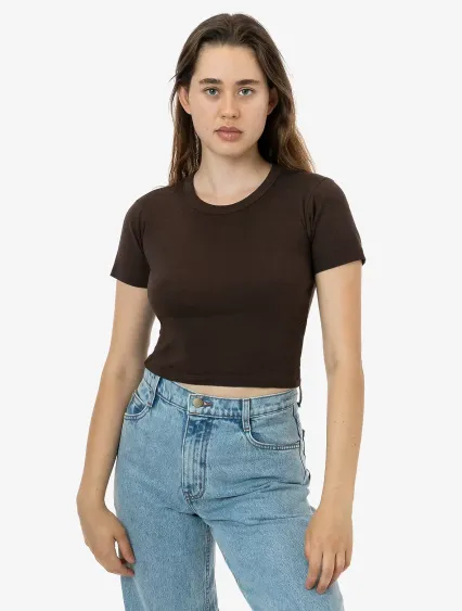 Los Angeles Apparel 4325 Baby Rib Short Sleeve Cro in Brown