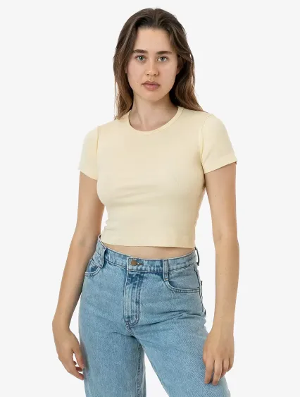 Los Angeles Apparel 4325 Baby Rib Short Sleeve Cro in Creme