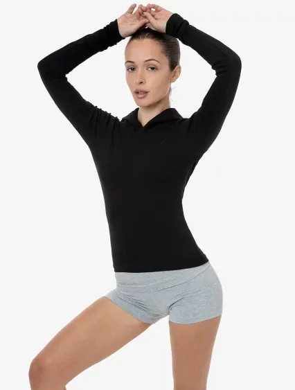 Los Angeles Apparel 43098 Baby Rib Long Sleeve Hoo in Black