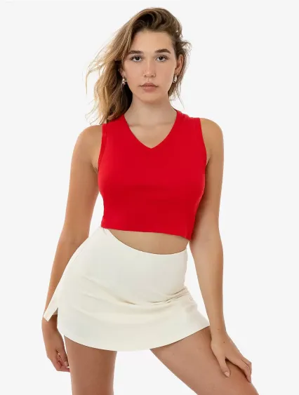 Los Angeles Apparel 4357 Baby Rib Sleeveless Vneck in Red