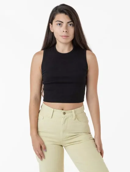 Los Angeles Apparel 4365 Baby Rib Sleeveless Crew  in Black