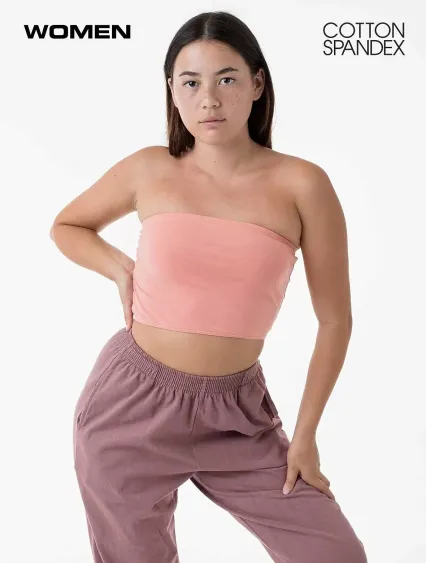 Los Angeles Apparel 8393 Cnt Spndx Tube Crop Top in Peach beach