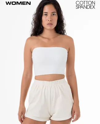 Los Angeles Apparel 8393 Cnt Spndx Tube Crop Top in White