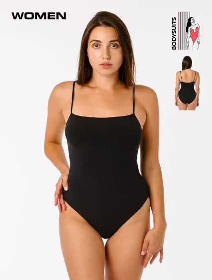 Los Angeles Apparel B100CF Spaghetti Bodysuit in Black