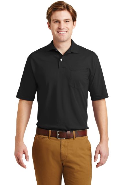 Jerzees 436 Adult Jersey 50/50 Pocket Polo with Sp in Black