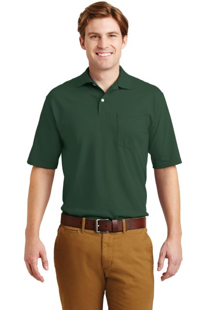 Jerzees 436 Adult Jersey 50/50 Pocket Polo with Sp in Forest green