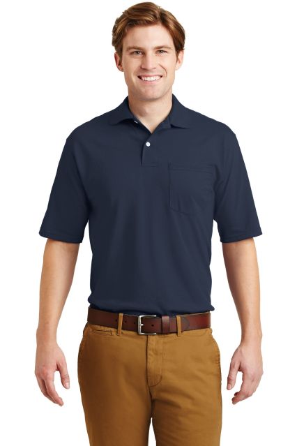 Jerzees 436 Adult Jersey 50/50 Pocket Polo with Sp in J. navy