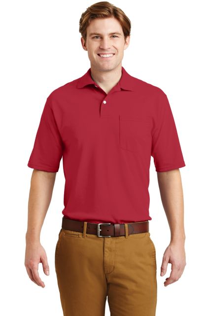 Jerzees 436 Adult Jersey 50/50 Pocket Polo with Sp in True red
