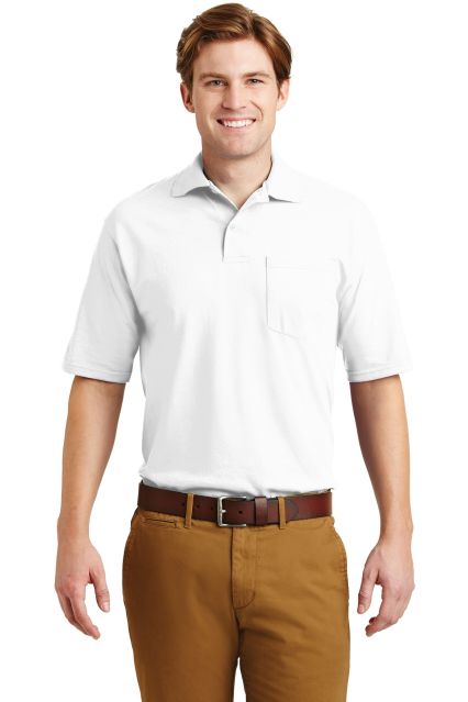 Jerzees 436 Adult Jersey 50/50 Pocket Polo with Sp in White