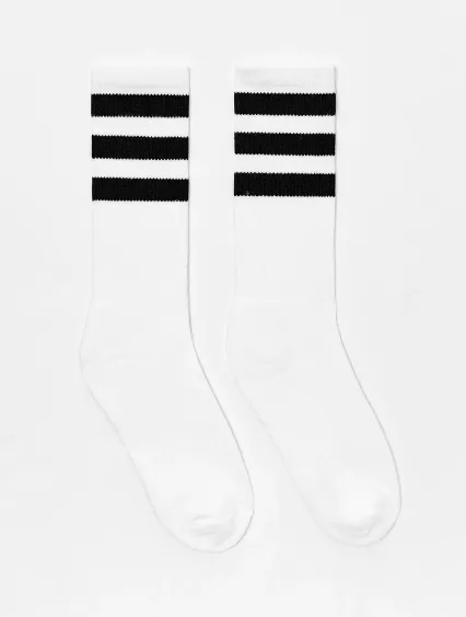 Los Angeles Apparel CALFSOCK Unisex 3-Stripe Calf in White/black
