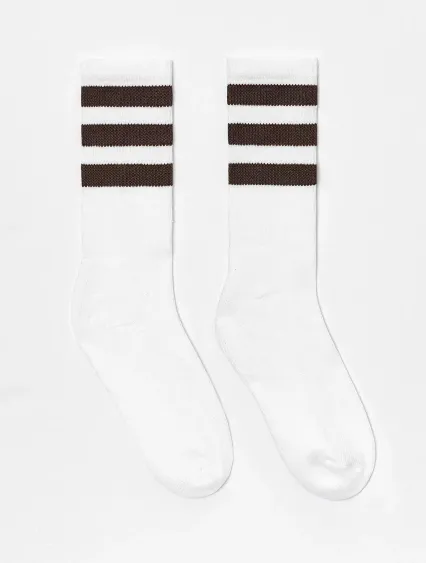 Los Angeles Apparel CALFSOCK Unisex 3-Stripe Calf  in White/brown