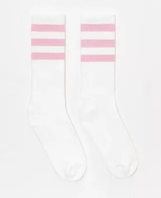 Los Angeles Apparel CALFSOCK Unisex 3-Stripe Calf  in White/pink