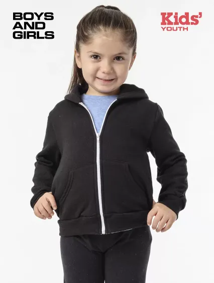 Los Angeles Apparel F2097 Kids Poly Cotton Zip Hoo in Black