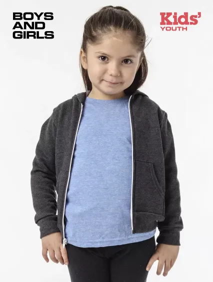 Los Angeles Apparel F2097 Kids Poly Cotton Zip Hoo in Dark heather grey