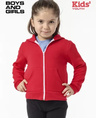 Los Angeles Apparel F2097 Kids Poly Cotton Zip Hoo in Red
