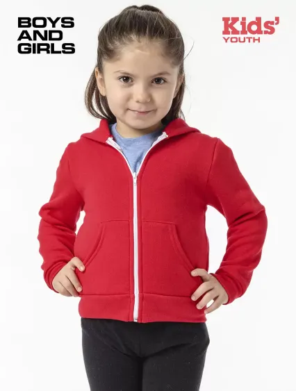 Los Angeles Apparel F2097 Kids Poly Cotton Zip Hoo in Red