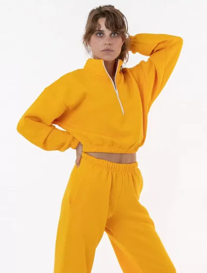 Los Angeles Apparel F396 Flex Fleece Crop Half Zip in Gold