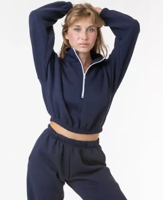 Los Angeles Apparel F396 Flex Fleece Crop Half Zip in Navy