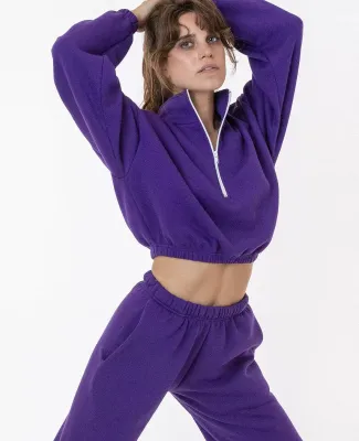 Los Angeles Apparel F396 Flex Fleece Crop Half Zip in Purple