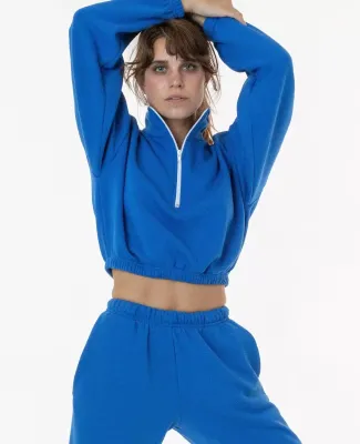 Los Angeles Apparel F396 Flex Fleece Crop Half Zip in Royal blue