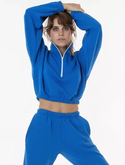 Los Angeles Apparel F396 Flex Fleece Crop Half Zip in Royal blue