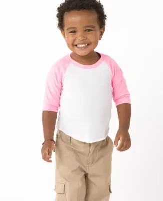 Los Angeles Apparel FF0053 Infant 3/4 Slv Ply Ctn  in White/neon heather pink