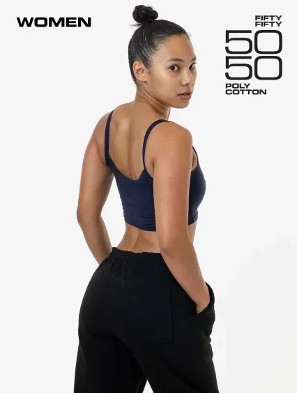 Los Angeles Apparel FF016 Poly Cottn Crop Spaghett in Navy